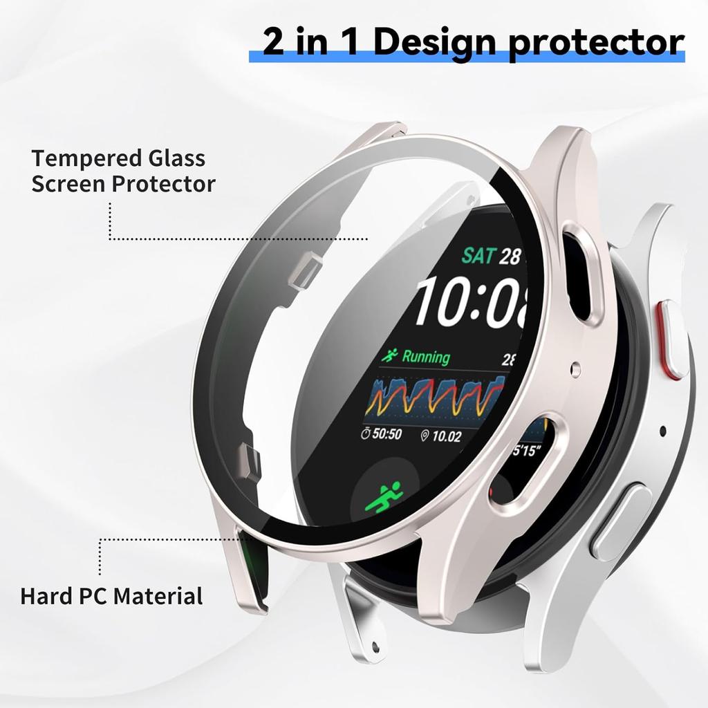 Intended for Samsung Galaxy Watch 7 40mm 44mm Case Built-in Screen Protector Hard PC Rugged Bumper Resistant Protective Face Cover for Galaxy Watch 7