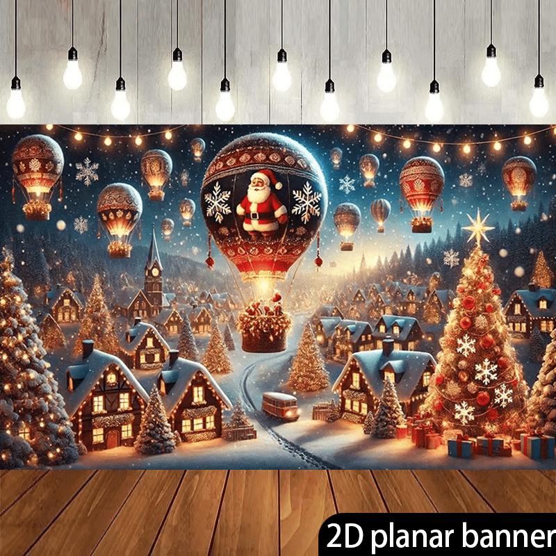 1Pcs Santa Claus Hot Air Balloon Snow Town Decoration Background Winter Backdrop For Photo Studio Photo Booth Party