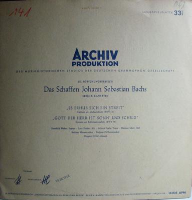 LP Record JOHANN SEBASTIAN BACH FRITZ LEHMA Kantate BWV 19 Es Erhub Sich Ein St 14005APM Archiv Produkti 1953 Germany Classical Used