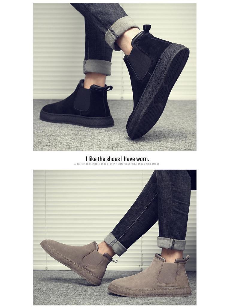 Men's 2024 Autumn/Winter High-Top Suede Leather Martin Boots: Thick-Soled, Retro Slip-On Motorcycle Style with Extra Warmth