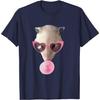 Funny Opossum Graphic Tee Pink Heart Sunglasses Chewing Bubble Gum Print Casual T-Shirt