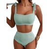 Women Two-piece Halter Vest Swimwear Sexy Striped Ruffle High Waisted Bikinis Set Female Bathing Suit Tie Strap Beachwear