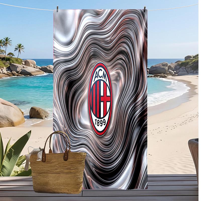 Asciugamano da Spiaggia Stampato AC Milan Asciugamano Morbido ad Asciugatura Rapida Coperta da Spiaggia Rettangolare Grande Portatile per Viaggi Piscina