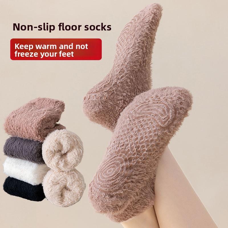 Niedrig geschnittene Anti-Rutsch-Bodensocken, Korallenfleece-Socken, Damen Herbst- und Winter Verdickte Fleece Warme Kurze Socken, Haus-Schlafsocken, Bootssocken