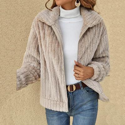 Women's Coat Autumn and Winter Comfortable Casual Pin Stripe Fluffy Women's Plus Cardigan Lapel Short Jacket