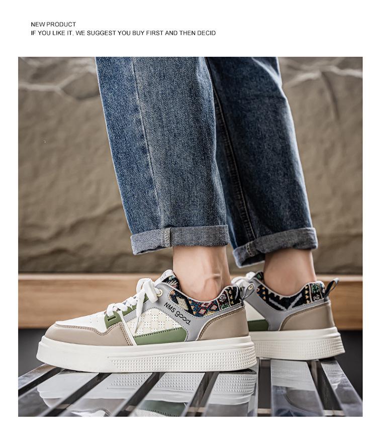 Höst Herr Vita Läder Casual Sportskor - Andningsbara Student Skate Sneakers Trendig Pappa Stil