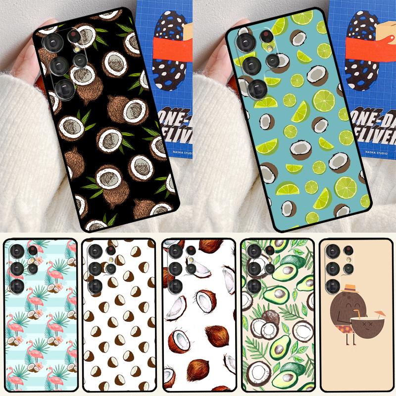 Summer Fruit Coconut Phone Case For Samsung Galaxy S25 S24 Ultra S9 S10 S20 S21 S22 Plus S23 FE S24 FE Cover