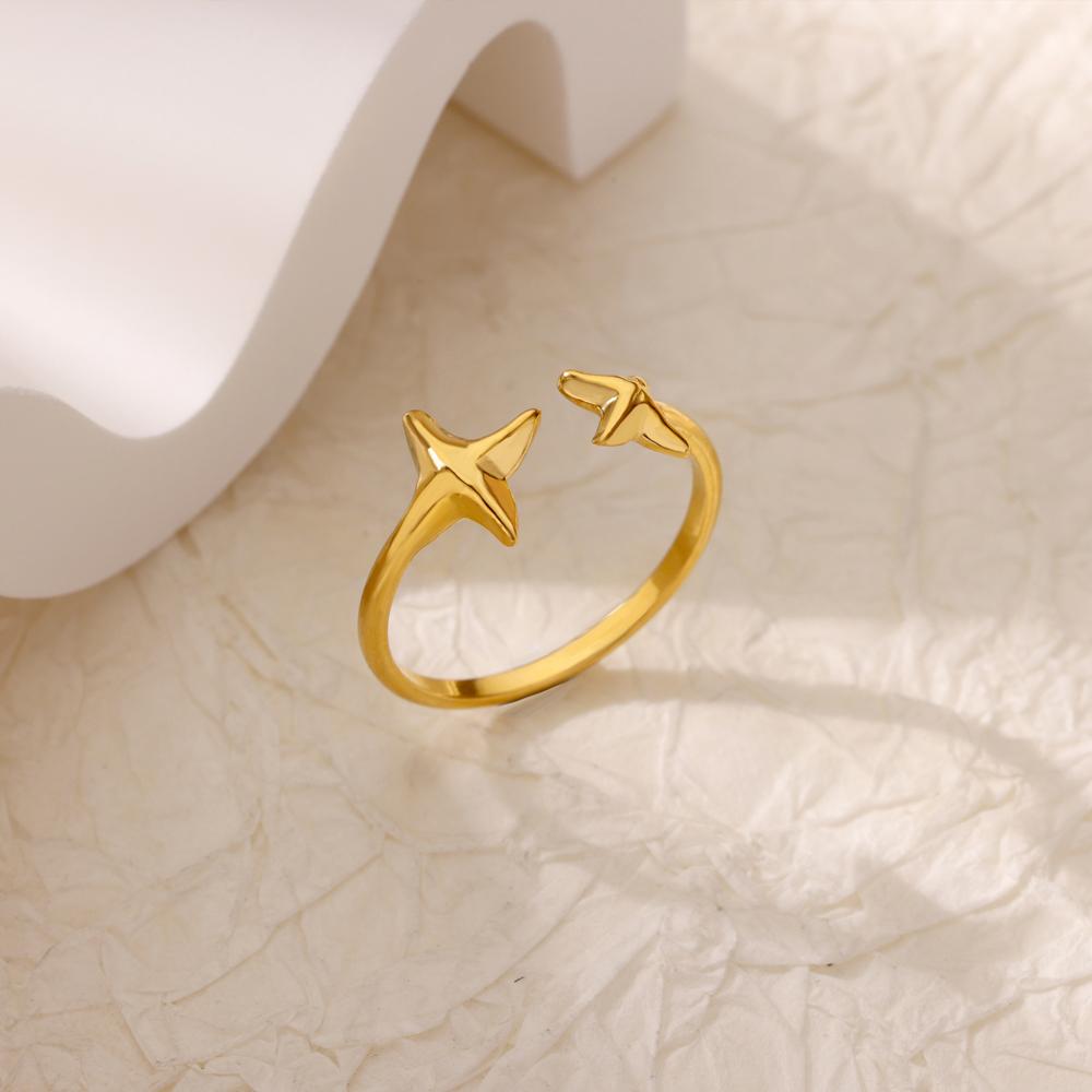 Free Shipping Cute Star Open Ring for Women Stainless Steel Gold Color Starfish Popular Ring New Fashion Zircon Acceessory Gift