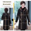 Winter Velvet Mid-Length Hooded Cotton Jacket for Elderly Women - Warm Thick Straight Cut Coat