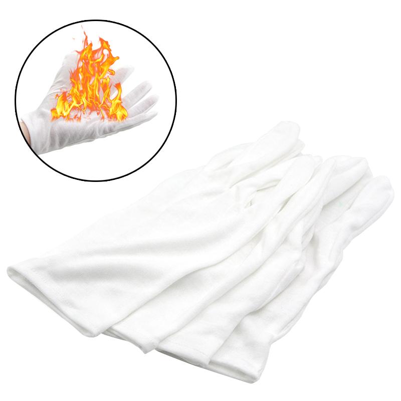 4Pcs/Set White Cotton Fire Magic Gloves With Flame Design For Magic Tricks And Performances
