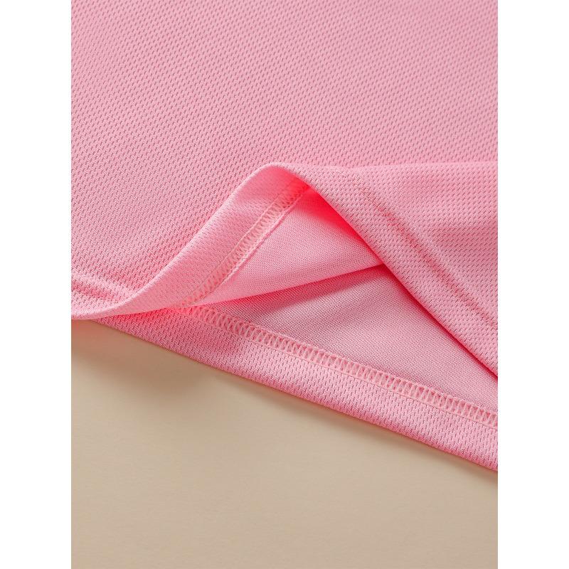 European Size Girls Round-neck Short-sleeved T-shirt with Cartoon Pink Little Dinosaur Pattern Print