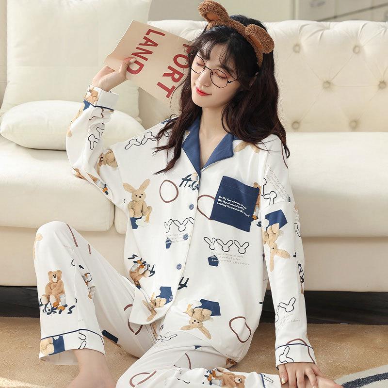 Lazy pajamas women's autumn and winter 1011 imitation cotton women's loungewear wearable suit spring and autumn winter thin