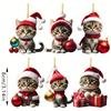 6Pcs Christmas Pendents Set Cartoon 2D Acrylic Cats Ornament with Lanyard Festive Christmas Party Pendant Home DIY Decoration