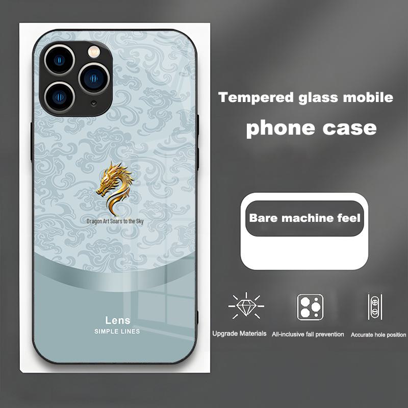 

Стеклянный чехол в китайском стиле для iPhone 12, 13, 14, Pro, Mini и X Dragon Qi Chongtian. 14 Pro Max