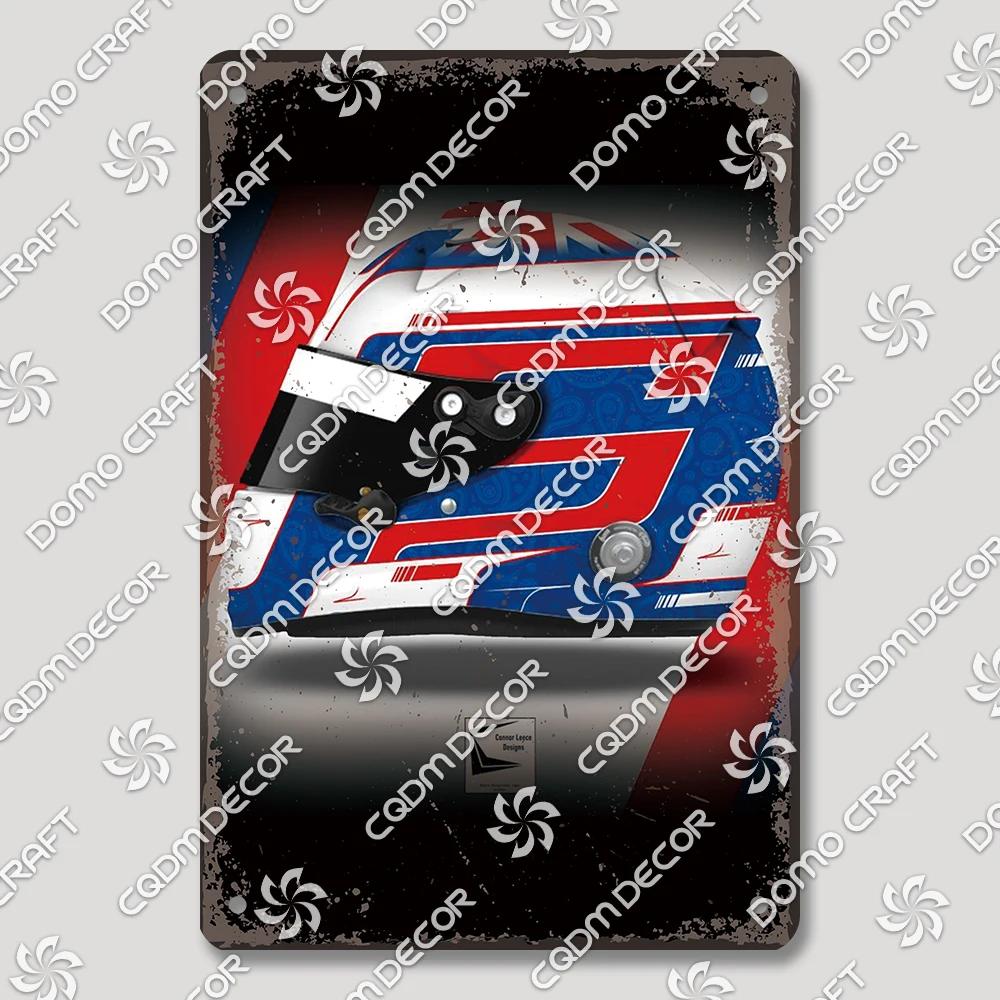 Vintage F Racer Helmet Metal Tin Sign Wall Art Decor  Sport Car Helmets Poster Plaque for Garage Racing Club Bar Pub Home