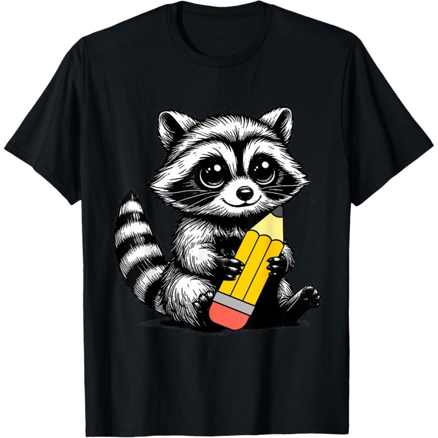 Raccoon and Pencil Cute Raccoon Teacher Lover T-Shirt S