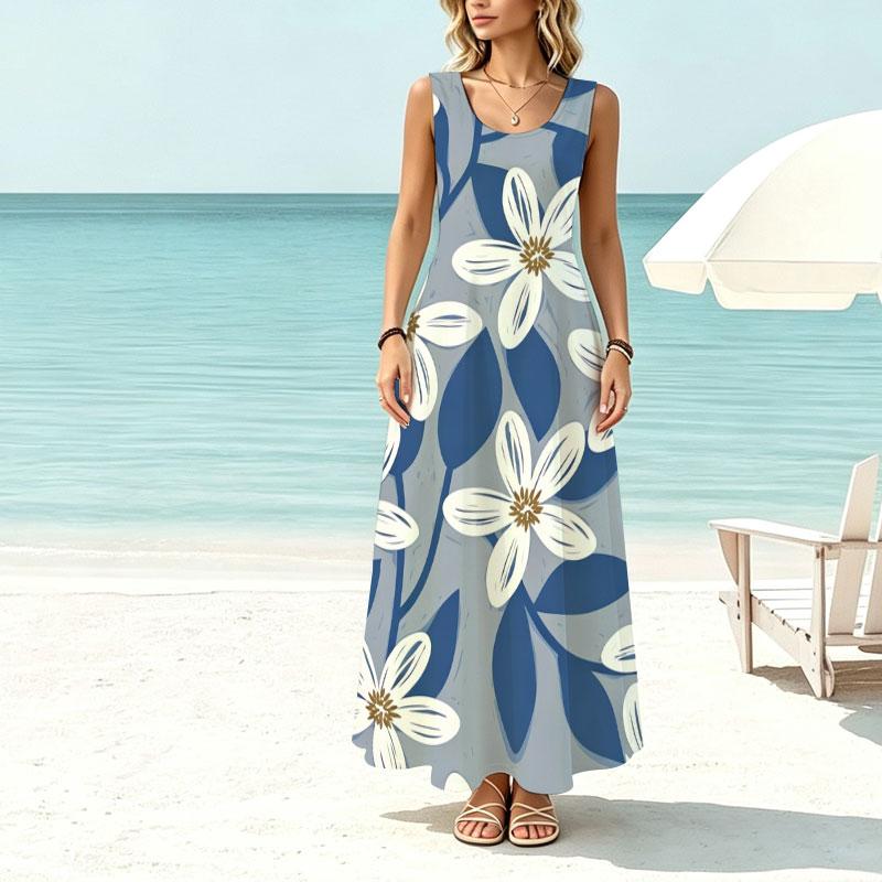 Sleeveless Lightweight Maxi Dress,Loose Fit Casual Comfortable Summer Beach Vacation Outfit,Photo-Ready Trendy Beachy Dress