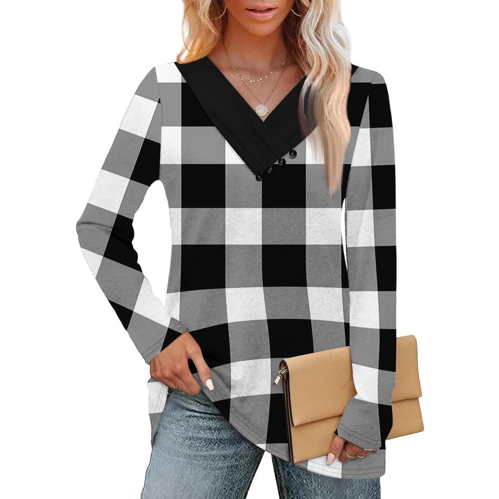 Women's Fashion Casual V-neck Ruched Long-sleeve Top