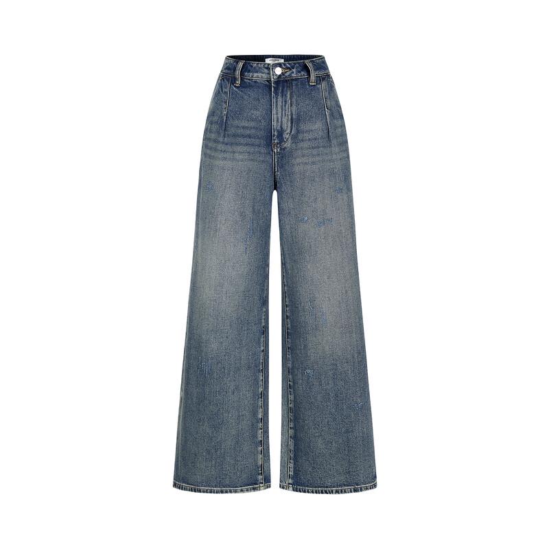 JUZI Annakou 2025 Winter Women's Lined Denim Wide-Leg Pants