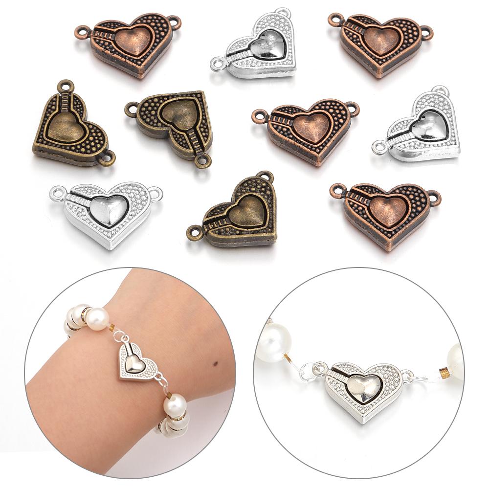 5 pièces Attaches Magnétiques en Alliage en Forme de Cœur 16x25mm Fermoirs Métalliques Exquis Connecteurs Breloques Pour la Fabrication de Bijoux Bracelets DIY Accessoires