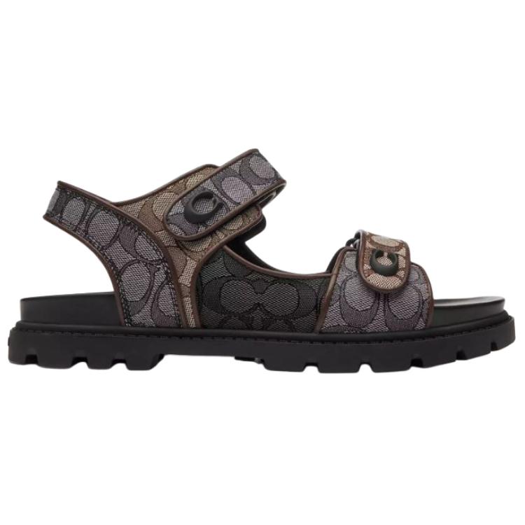 Coach Platform Leather Velcro Open Toe Flat Slide Sandals Unisex Sandals Black CCA90-L38
