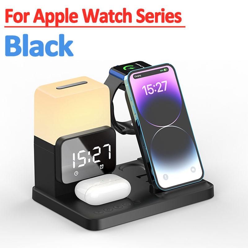 

Складная подставка для беспроводного зарядного устройства 6 в 1, лампа-будильник, док-станция для быстрой зарядки для iPhone 14, 13, 12 X Pro Max Airpods Pro iWatch чёрный