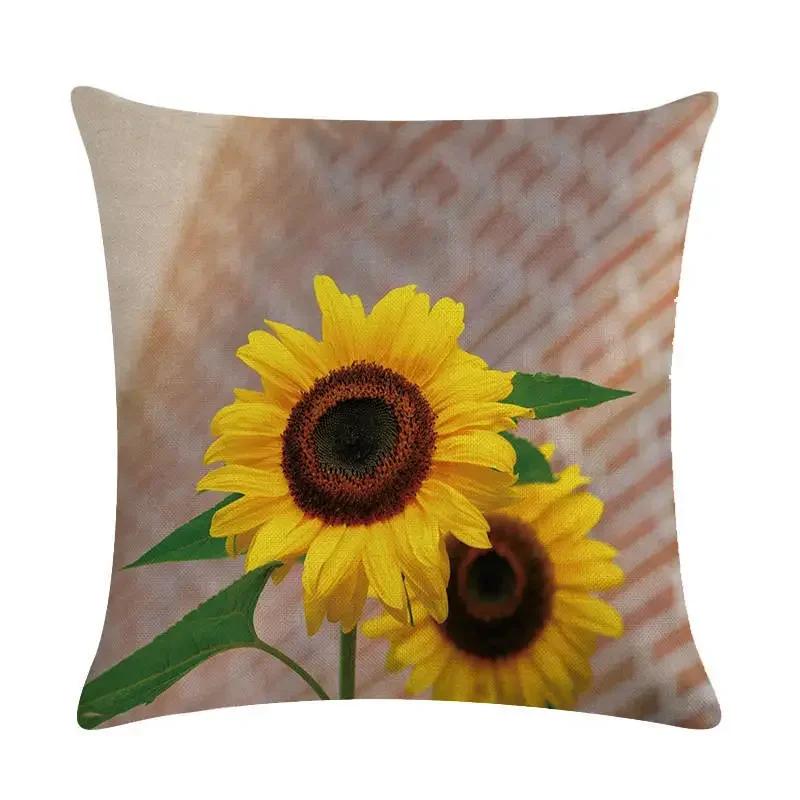 New 45*45Cm Yellow Sunflower Pillowcase Linen Pillowcase Home Sofa Decorative Cushion Cover