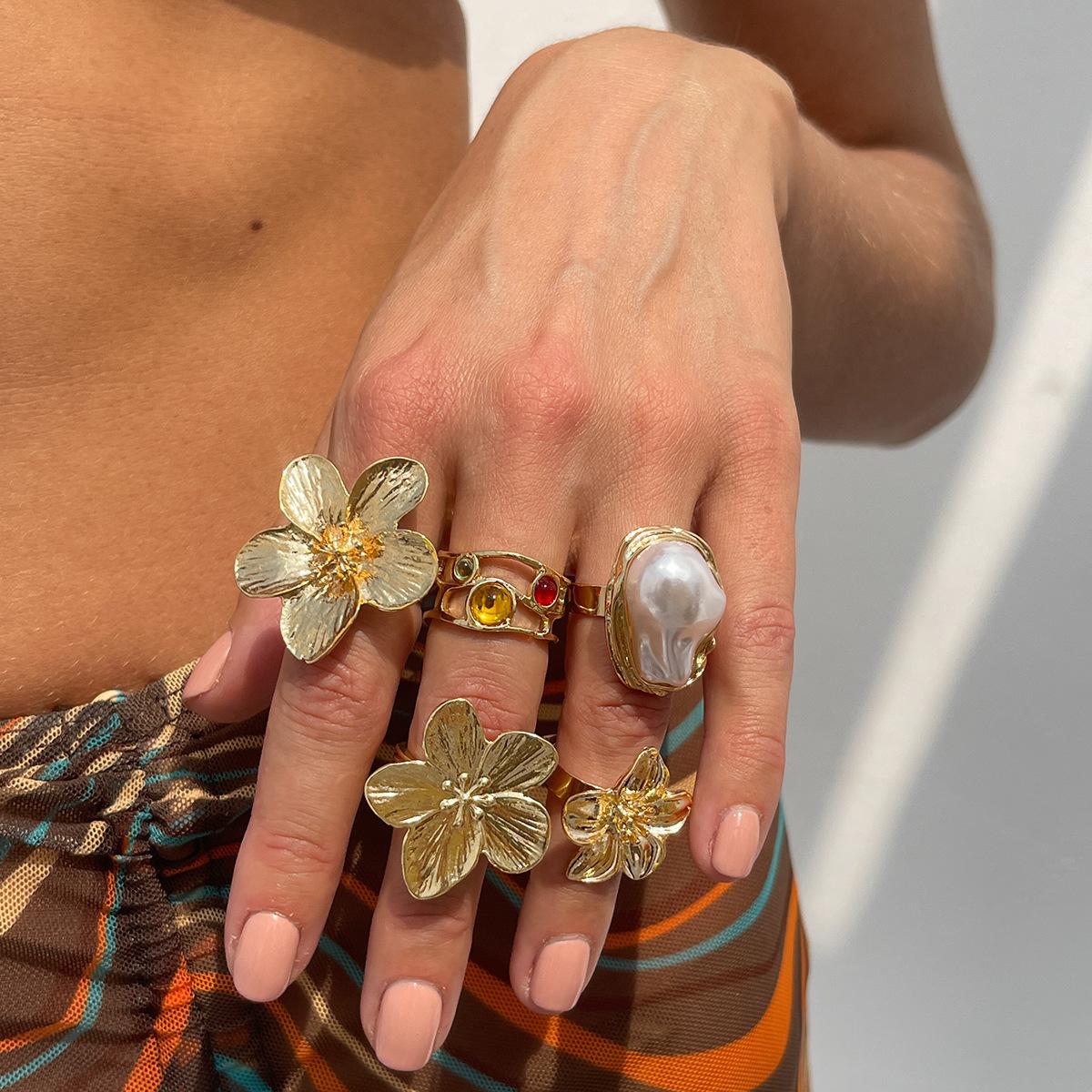 Liquid Lava Flower Open Ring Ins Baroque Ring one size(US size 6-13)