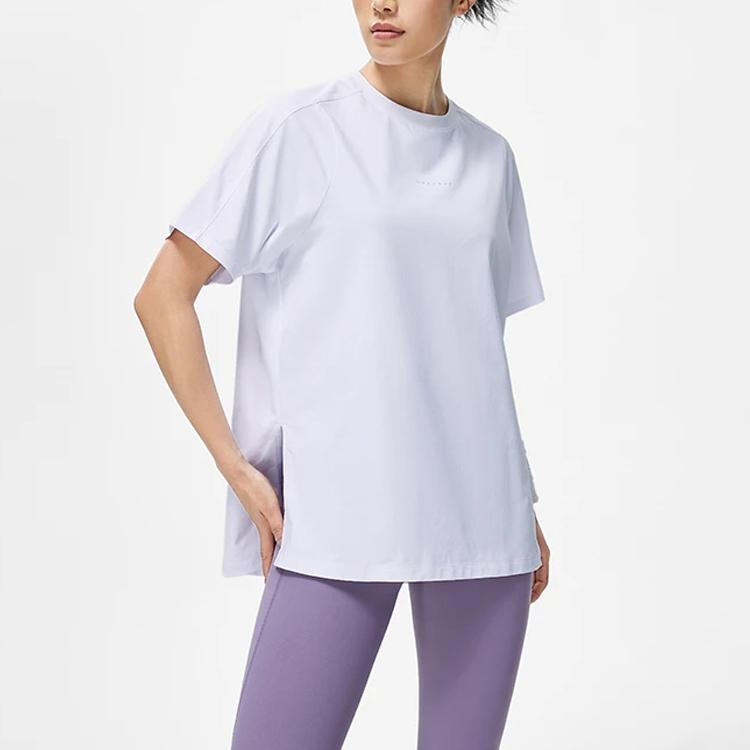 Li Ning Fitness Series Letter Print Moisture-Wicking Loose Short Sleeve T-Shirt Women Tops Standard-White ATST224-5