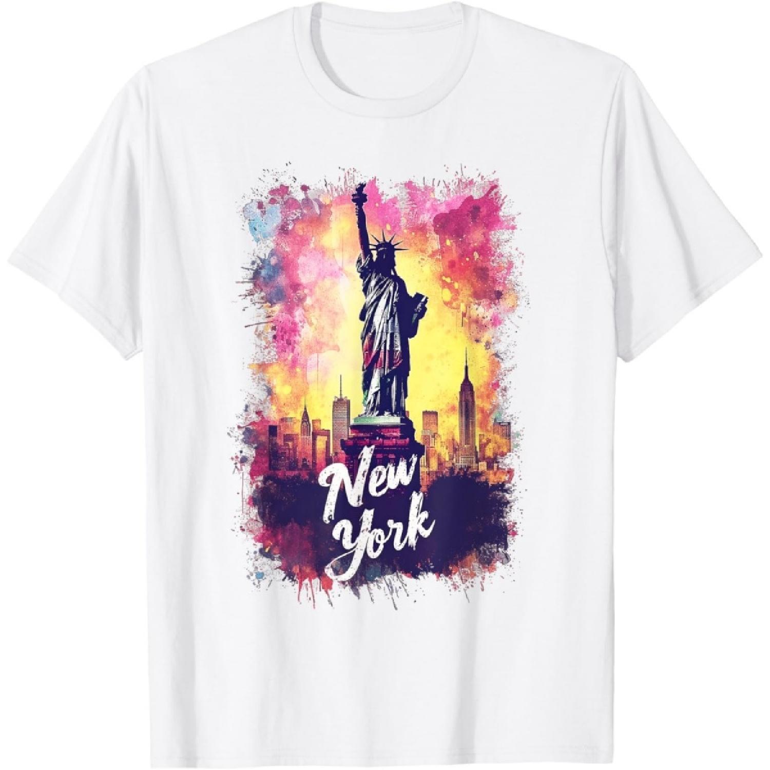 New York Liberty Statue USA Souvenir Landmark Watercolor T-Shirt S