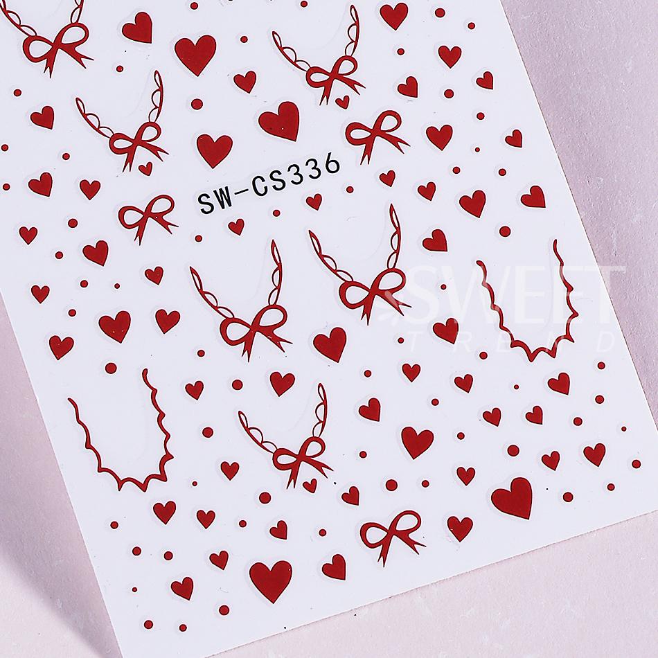 3pcs Valentine's Nail Stickers Red Love Lace Border Bow French Design Adhesive Nail Decal DIY Elegant Manicure Decoration