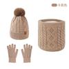 Womens Winter Knitted Hat Scarf Gloves Set Warm Fleece-Lined Beanie Outdoor Cycling Ear Protection