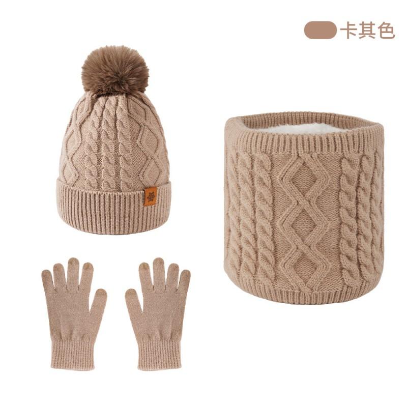 Womens Winter Knitted Hat Scarf Gloves Set Warm Fleece-Lined Beanie Outdoor Cycling Ear Protection