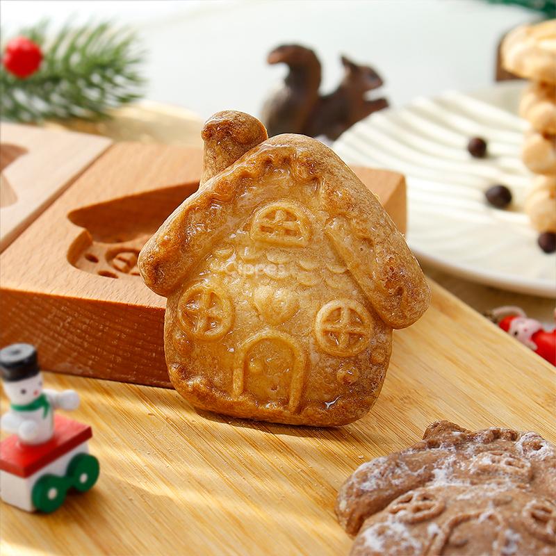 Dřevěné formičky na sušenky na Vánoce, DIY 3D gravírované embosované formičky na vykrajování sušenek, vánoční stromek sněhová vločka Santa Claus perníček