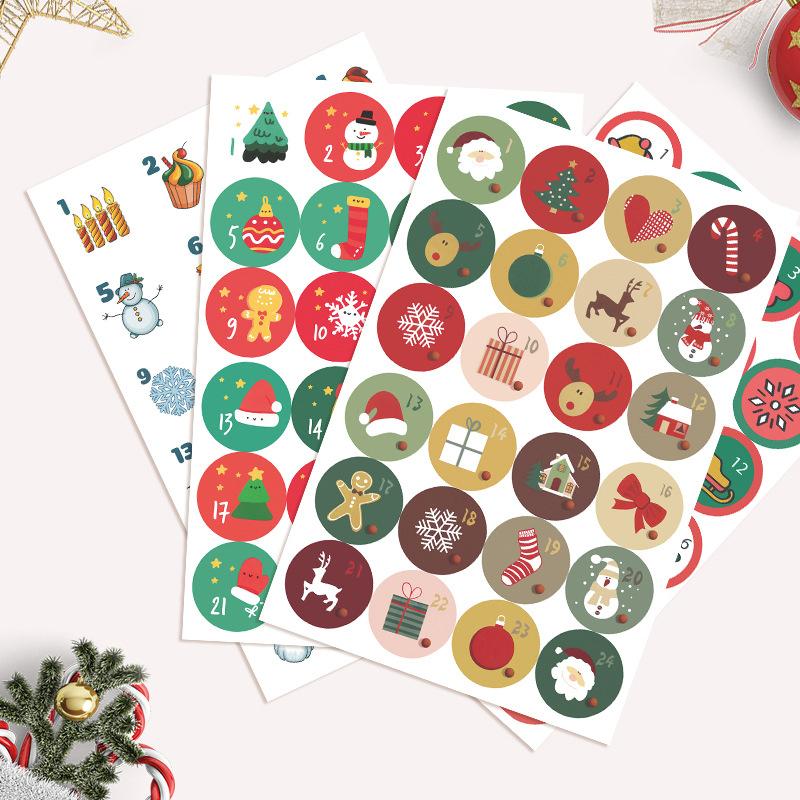 24Pcs/sheet Christmas Advent Calendar Number Sticker DIY Cookie Candy Packaging Sticker Gift Bag Wrapping Seal Dot Label