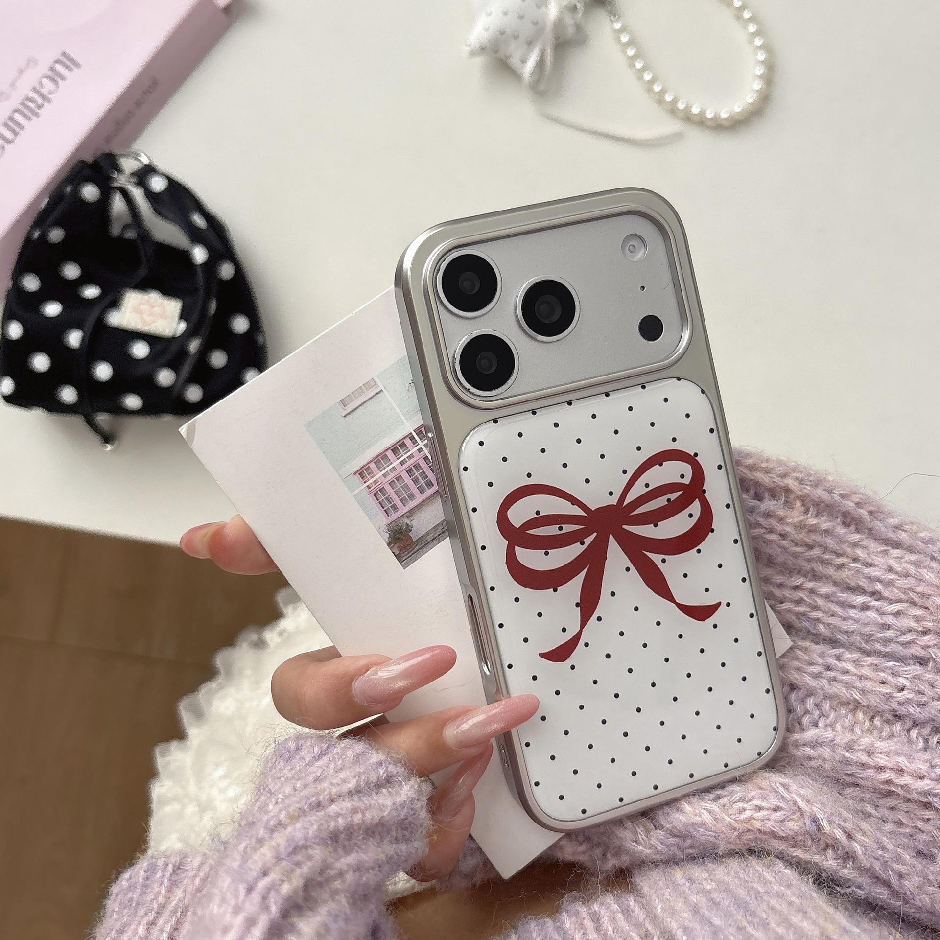 

Korean Style Red Polka Dot Bow Epoxy Phone Case for iPhone 17/16 Pro Max/15/14 16 Pro Max