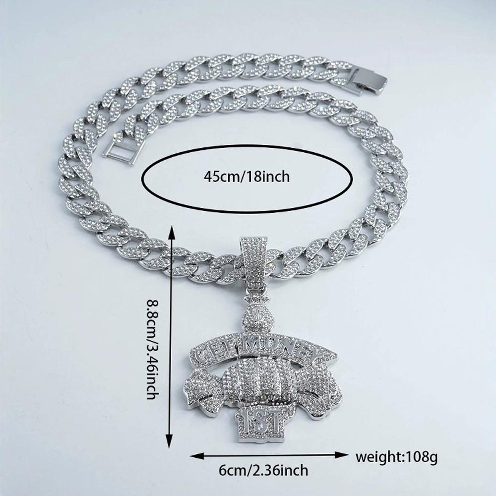 New Hip Hop Style Letter GET MONEY & Money Bag Pendant Necklace with 15MM Cuban Chain Men Candy Necklaces Rapper Hip Hop Jewelry
