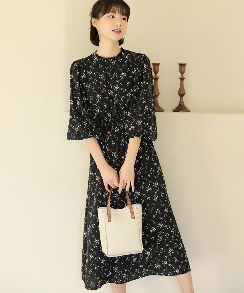 Ppaeppae Frill Flower Smoked Banding Long Dress
