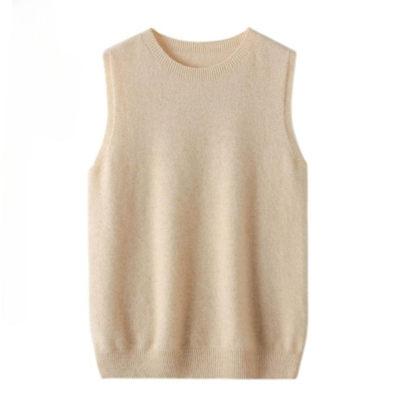 

Осенне-весенний кардиган-жилет женский с круглым вырезом, без рукавов, вязаный жилет, тонкий жилет, короткий, свободный, верблюжьего цвета, в западном стиле XS бежевый