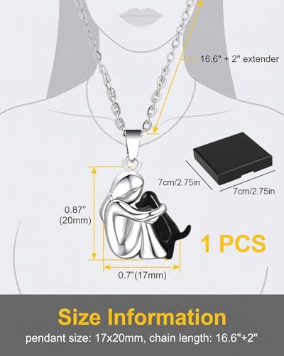 DAFNE Girl and Dog Hug Necklace Pet Theme Pendant Gift for Daughter Girlfriend Friend Black