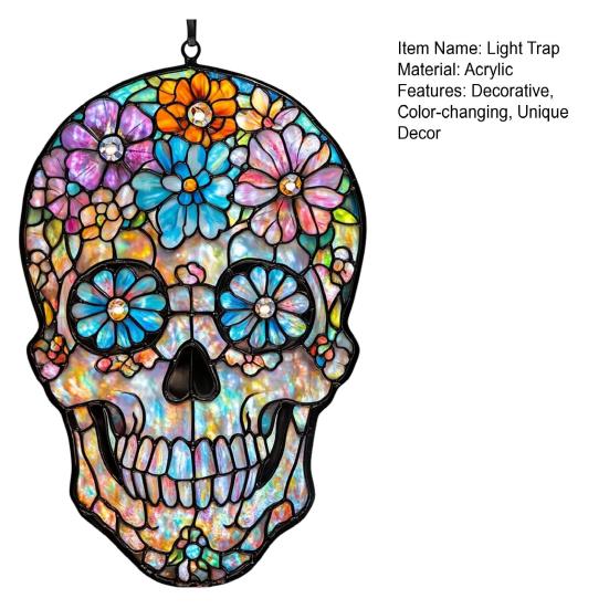 Colorful Skull Suncatcher Sun Catcher Skull Light Trap Window Hanging Decoration with Rhinestones Flowers Butterflies Unique Gothic Boho Decor Gift