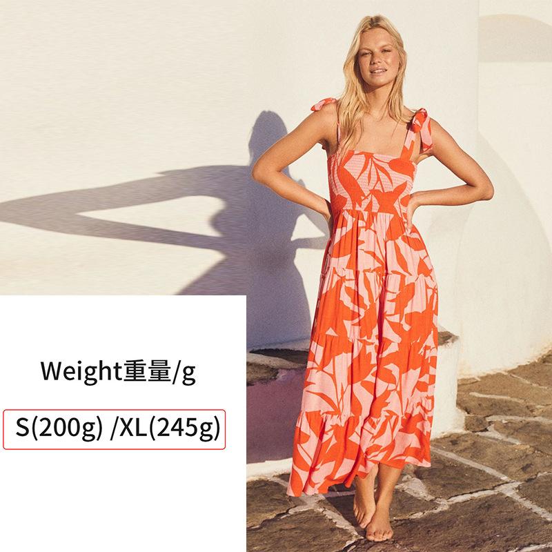 

Spring and summer new personalized skirt temperament elegant printing sleeveless backless strap dress S