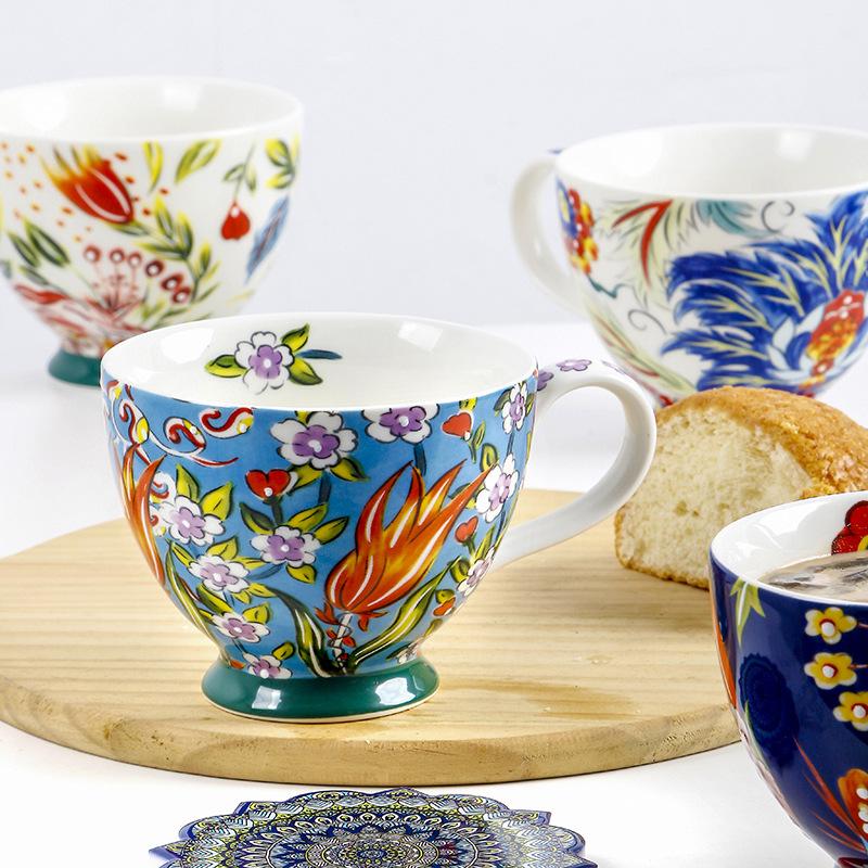

European and American customers hand-painted ceramic breakfast cup large capacity coffee cup mug underglaze color cup oat personalized relief 401-500ml