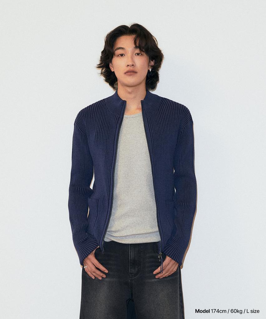 MAHAGRID Two Tone Zip Up Cardigan Blue(Mg2Gsmk686A)