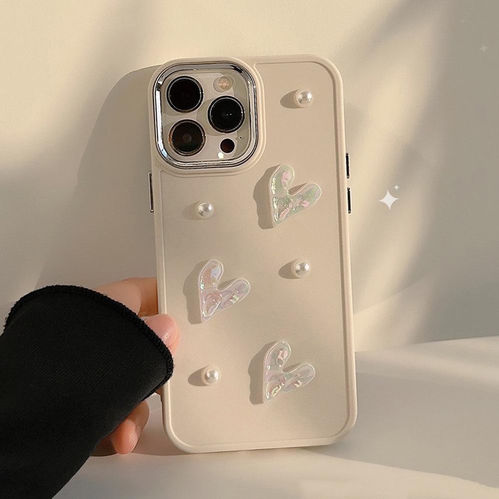 Three Dimensional Pearl Love Apple 17 Mobile Phone Case Iphone16 Laser 11 Suitable for 13promax Temperament 12 Soft 14