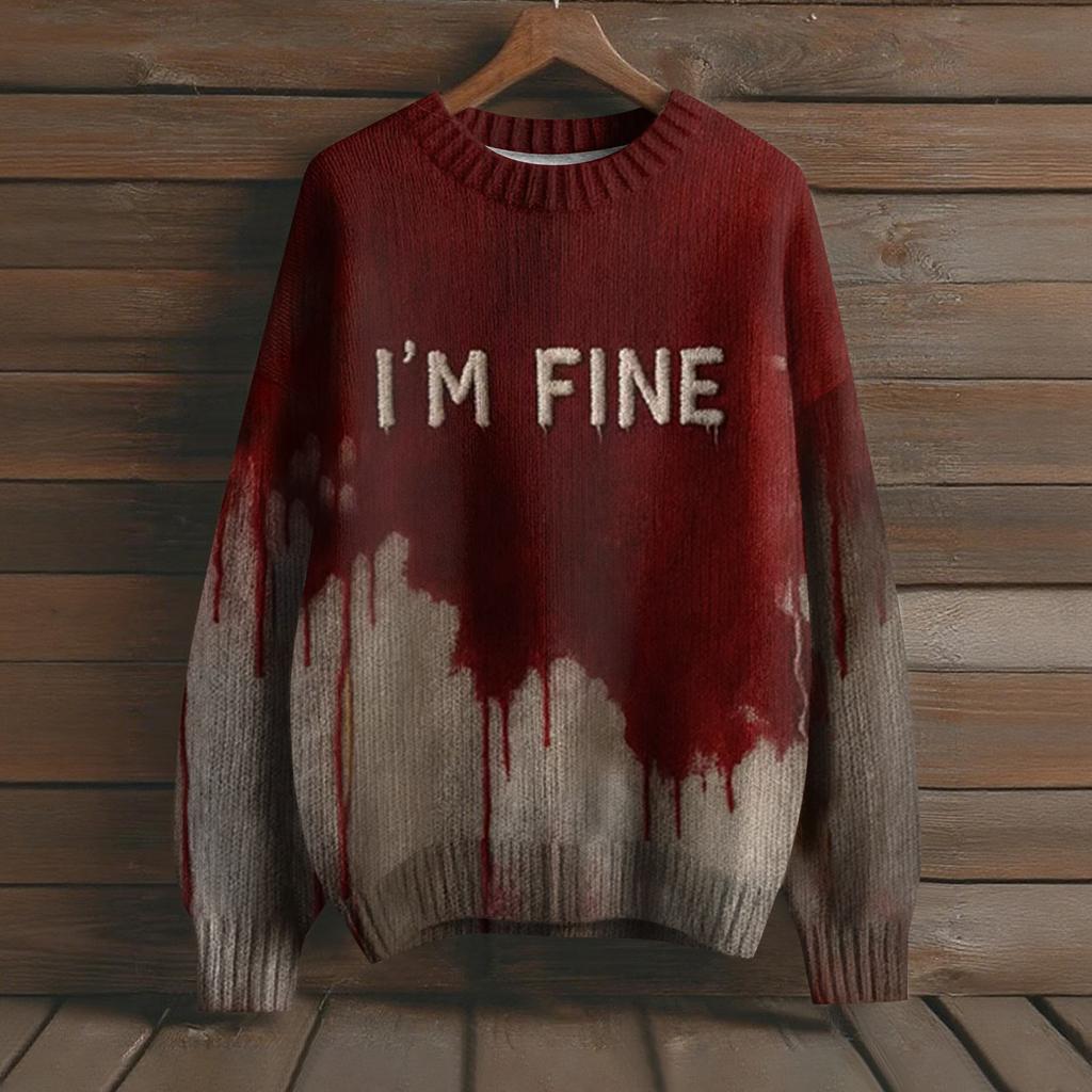 Gensere med lange ermer for kvinner O-hals Casual Søt trykk Strikket Oversized genser