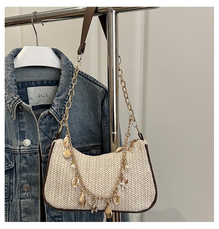 

Spring New Women Simple Shoulder Bag Fashi Straw Fashiable and Versatile Crossbody Bag Lightweight Casual Commuting Bag белый