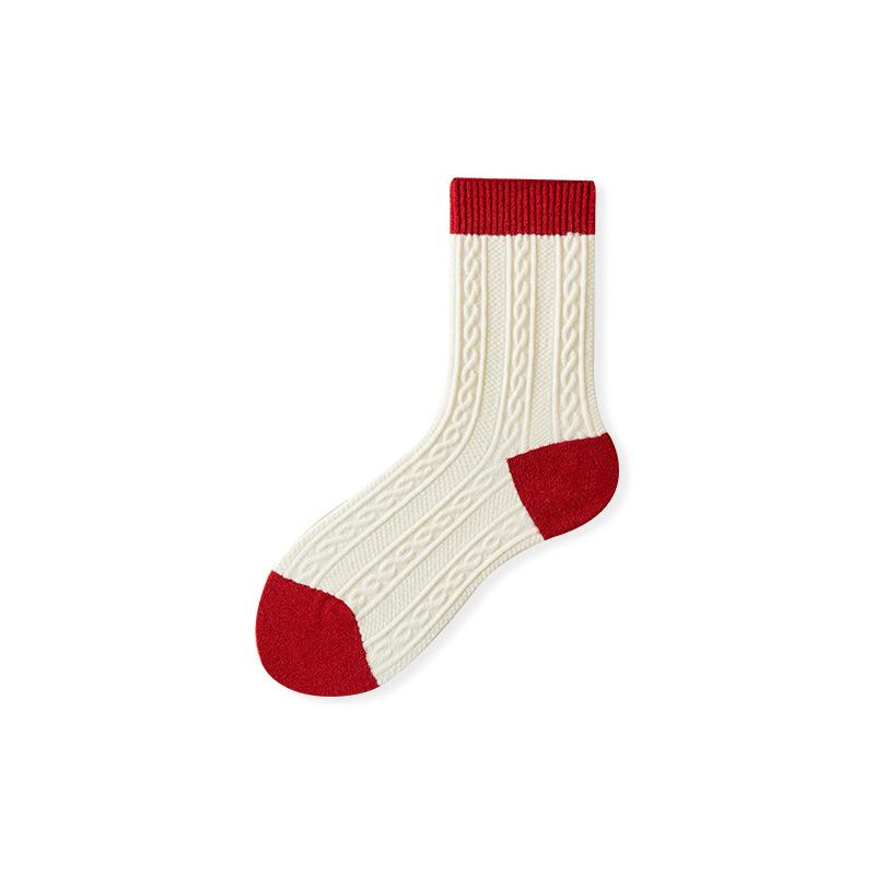 Female Autumn and Winter Thickened Warm Antibacterial Deodorant Red Tube Wool Socks
