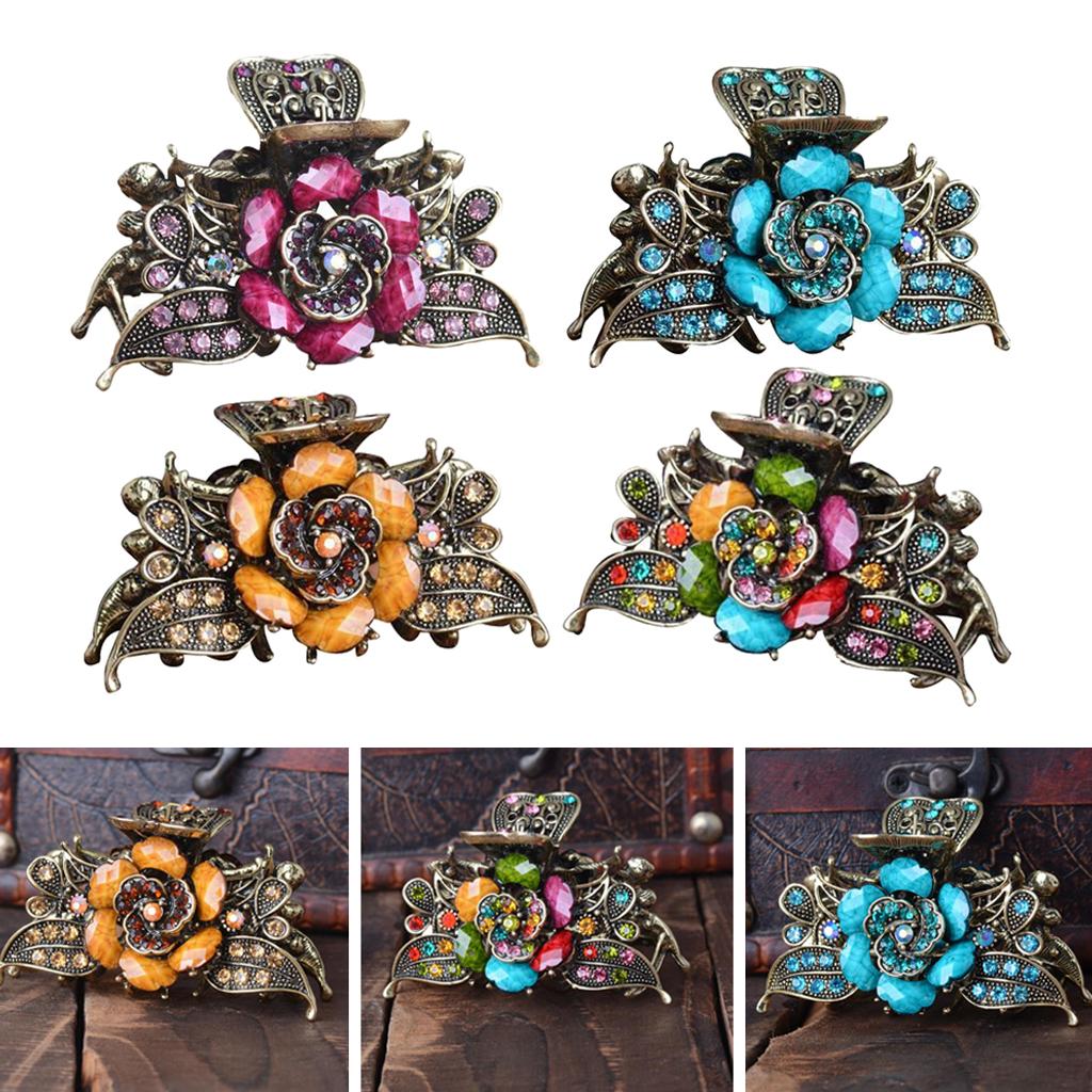 4x Diamante Turquoise Jaw Clip Womens Metal Updo Hair Clamp Barrette