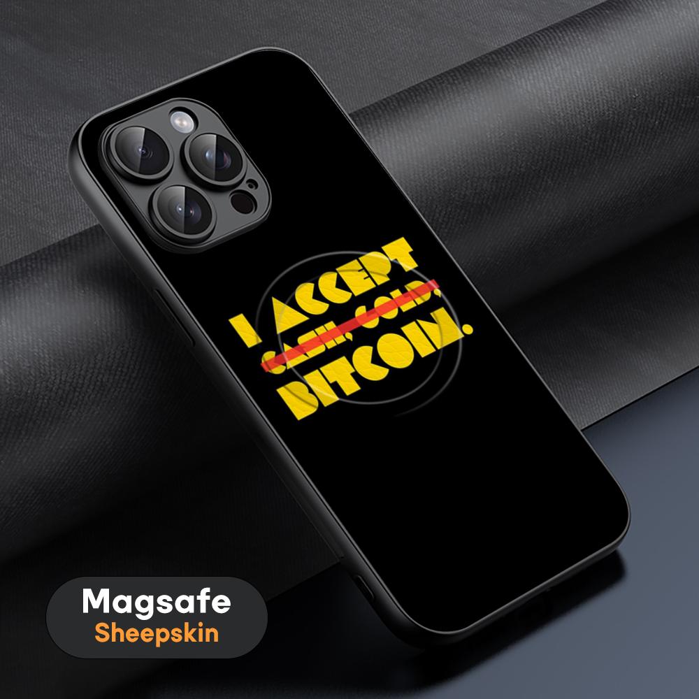 Bitcoin BTC Stylish cool design Phone Case For iPhone 16 15 14 13 12 11 Plus Pro Max High-end Luxury Magsafe Sheepskin